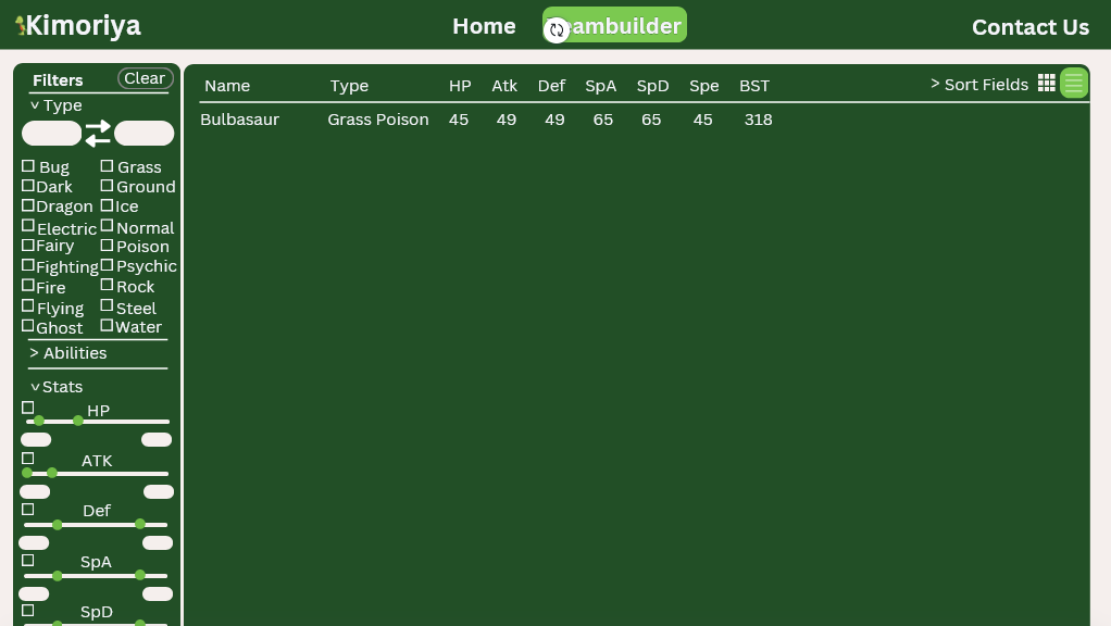 Teambuilder page mockup